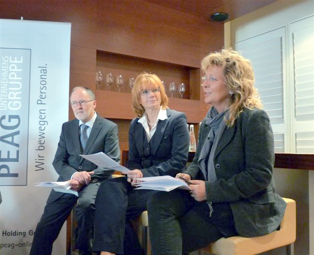 von links: Poul Eigil Scheuer, Gesandter-Botschaftsrat an der Königlich Dänischen Botschaft in Berlin, Moderatorin Martina Fietz und Beate Müller-Gemmeke, Sprecherin für Arbeitnehmerrechte der Bundestagsfraktion Bündnis 90/Die Grünen