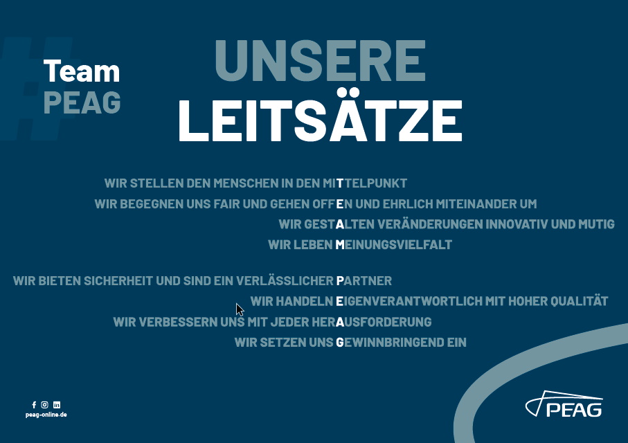 Leitbild der PEAG: WIR STELLEN DEN MENSCHEN IN DEN MITTELPUNKT