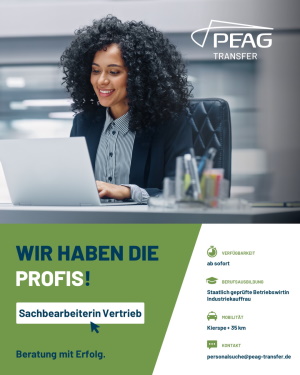 PEAG Transfer hat die Profis - hier eine Sachbearbeiterin Vertrieb